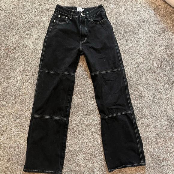 Princess Polly Black Contrast Stitch Wide-Leg Jeans – Size 2 - Picture 3 of 4